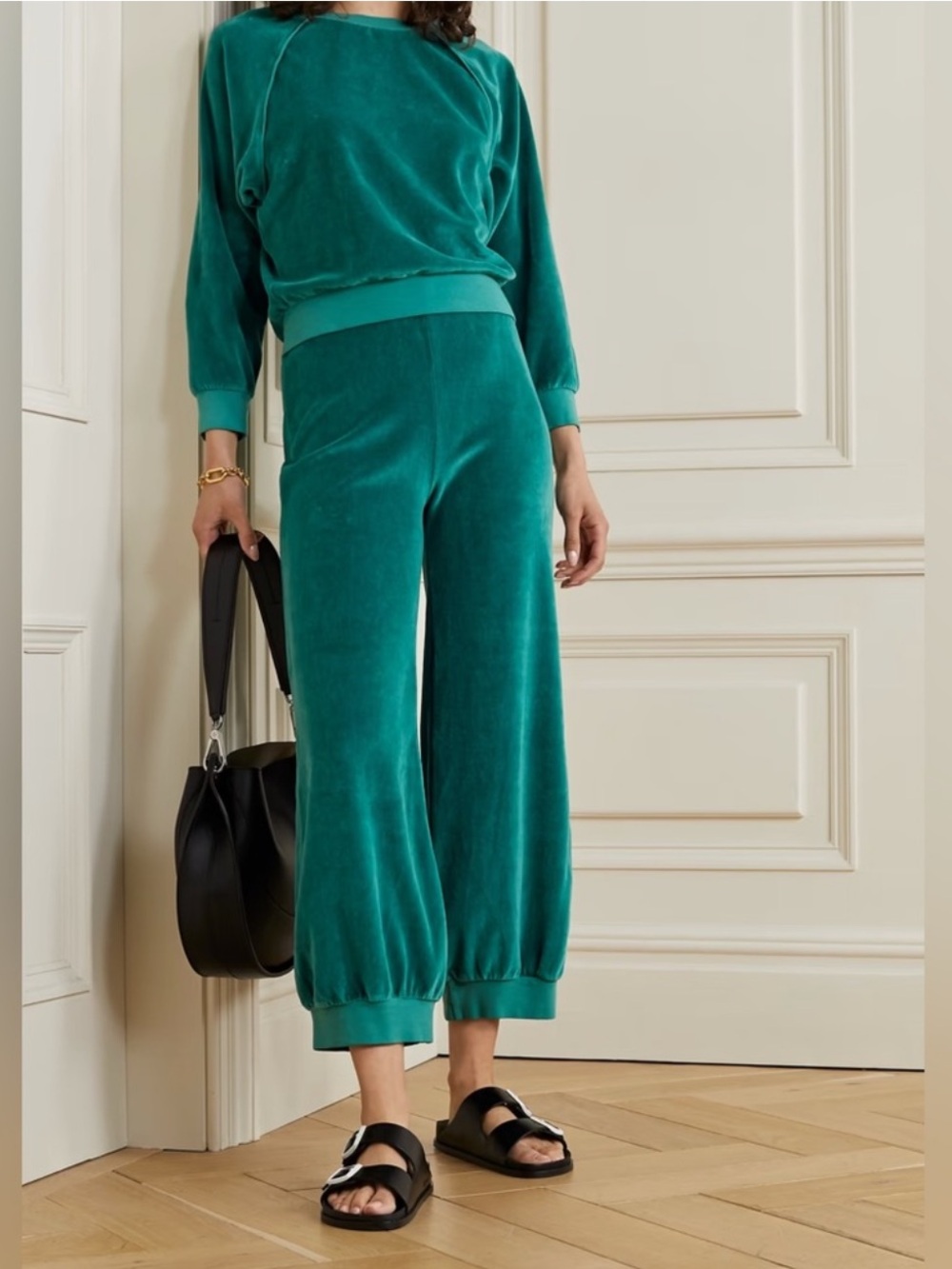 Suzie Kondi Velour Harem Sweatpants Joggers Spruce Teal Green Size Large